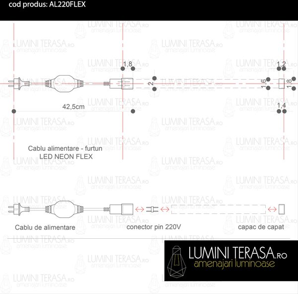 Cablu alimentare pentru Furtun Luminos Neon Flex