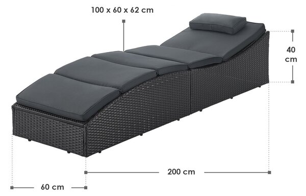 Juskys Șezlong de grădină ratan Lamia - negru
