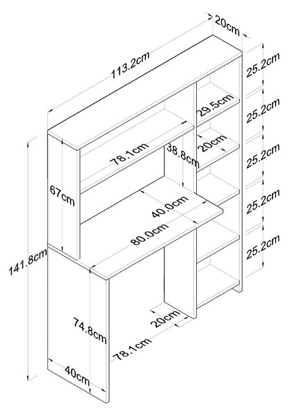 Birou HA104, alb, PAL melaminat, 80x40x75 cm