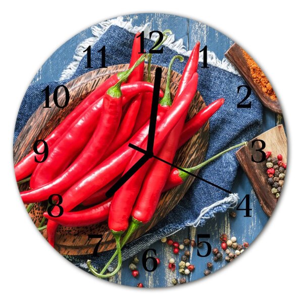 Ceas de perete din sticla rotund Chilli ardei iute ardei rosu