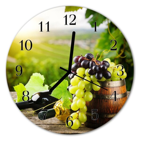 Ceas de perete din sticla rotund Struguri de vin Alimente și băuturi Multi-colorat