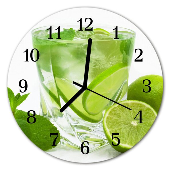 Ceas de perete din sticla rotund Lime Green Fruit
