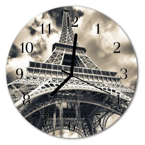 Ceas de perete din sticla rotund Turnul Eiffel Arhitectura Gray