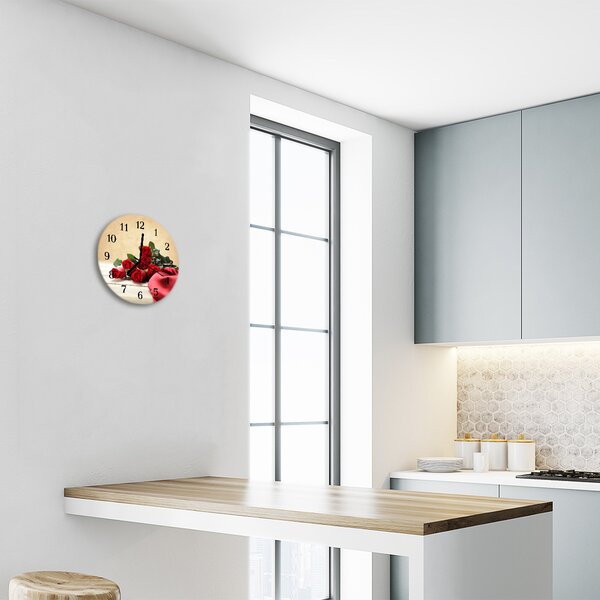 Ceas de perete din sticla rotund Trandafiri flori roșii
