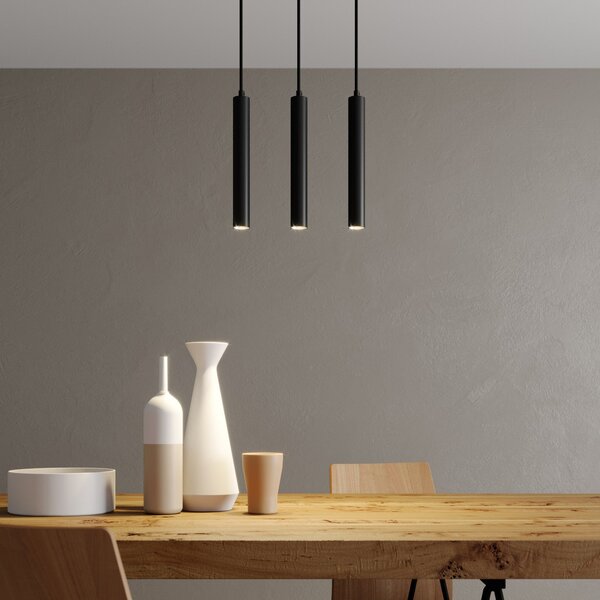 Arcchio Lampă suspendată LED Franka, 3 becuri, lung, negru, aluminiu, Negru, Camera de zi / sufragerie, Metal, Modern
