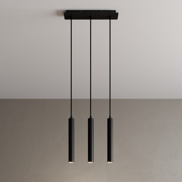 Arcchio Lampă suspendată LED Franka, 3 becuri, lung, negru, aluminiu, Negru, Camera de zi / sufragerie, Metal, Modern