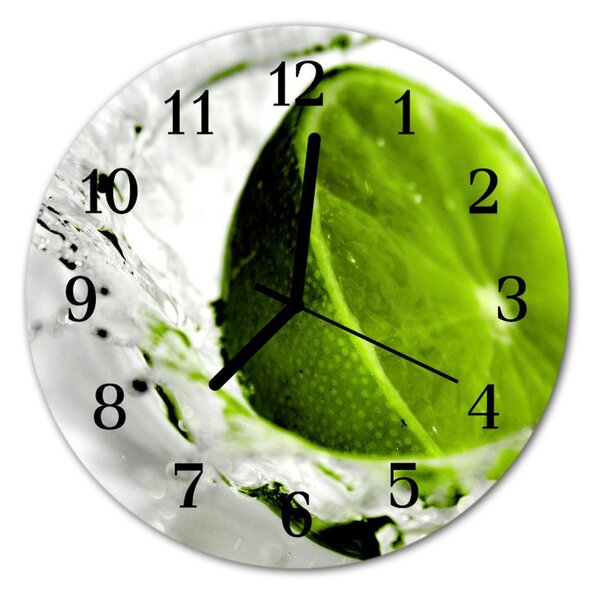 Ceas de perete din sticla rotund Lime Green Fruit