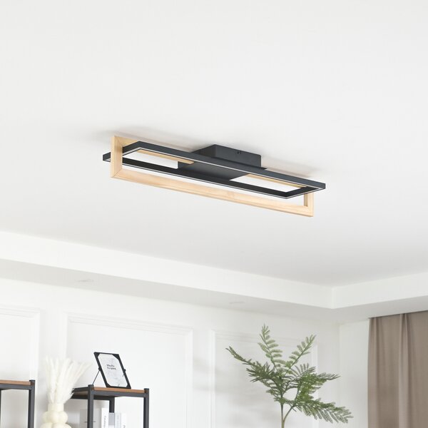 Lindby Plafonieră cu LED Holamu, 80 cm, lemn, Negru, Camera de zi / sufragerie, Aluminiu, Modern