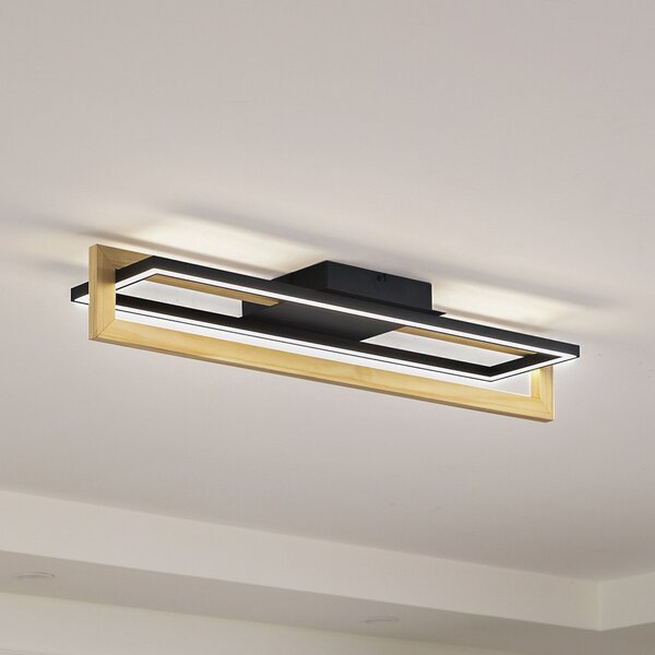 Lindby Plafonieră cu LED Holamu, 80 cm, lemn, Negru, Camera de zi / sufragerie, Aluminiu, Modern