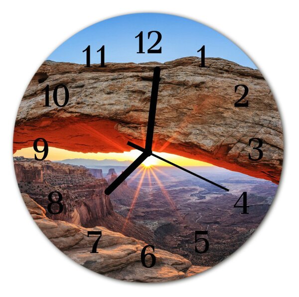 Ceas de perete din sticla rotund Grand Canyon Peisaj Orange