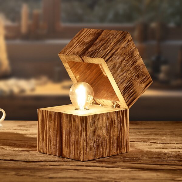 Trio Lighting Lampă de masă Treasure, finisaj natural, lemn, cu balamale, Lemn, Camera de zi / sufragerie, Lemn