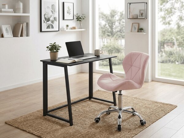 Set pentru birou ZARIMO masa 80x40 cm, neagra + fotoliu AVOLA VELVET, roz