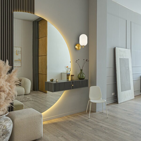 Eko-Light Aplică de perete Alias, metal auriu, sticlă opală, cu 1 bec, reglabil, Auriu / Alamă, Camera de zi / sufragerie, Sticlă, Modern, Perete rotund