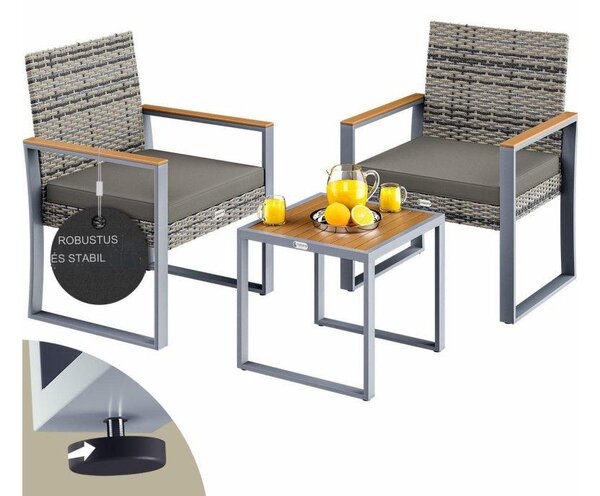 Deuba Set balcon rattan 1+2 - gri/lemn