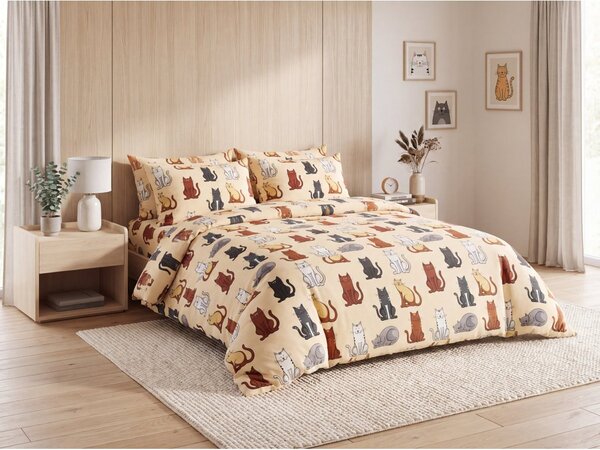 Lenjerie cocolino COLORED CATS crem Dimensiunile lenjeriei: 70 x 90 cm | 140 x 200 cm