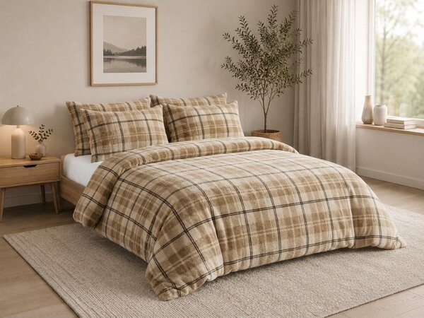 Lenjerie de pat microplush PLAID crem Dimensiunile lenjeriei: 2 buc 70 x 90 cm | 200 x 220 cm