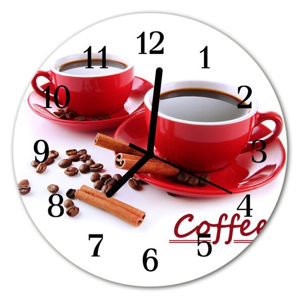 Ceas de perete din sticla rotund Ceașcă de cafea Alimente și băuturi Red