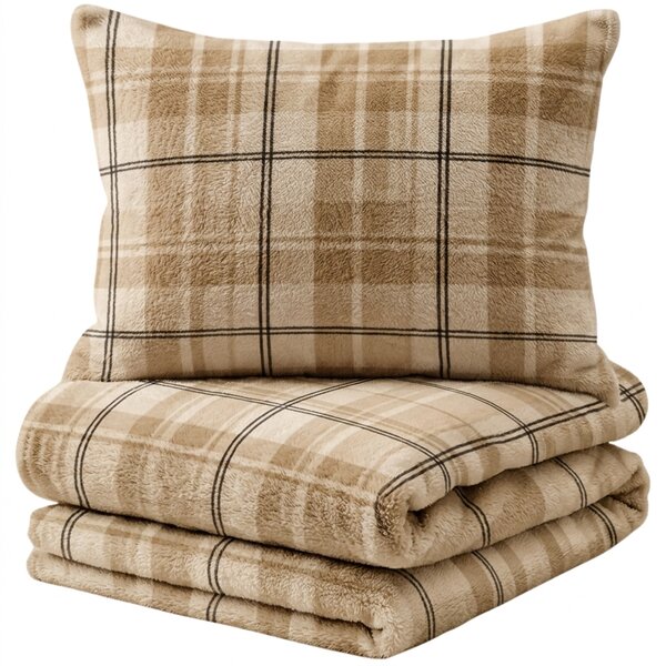 Lenjerie de pat microplush PLAID crem Dimensiunile lenjeriei: 2 buc 70 x 90 cm | 200 x 220 cm