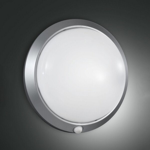 Fabas Luce Aplică de exterior Armilla, argintiu, detector mișcare, Ø 30 cm, Gri, Hol, Plastic