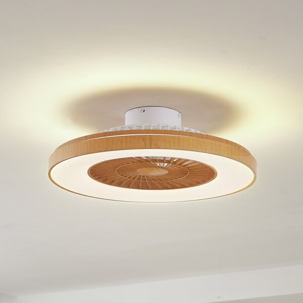 Lindby LED ventilator de tavan Teleo, Ø 58 cm, culoarea lemnului, CCT, reglabil, Lemn, Camera de zi / sufragerie, Plastic, Modern