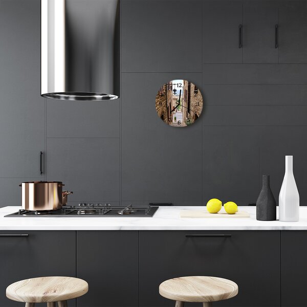 Ceas de perete din sticla rotund Aleea Arhitectura Brown