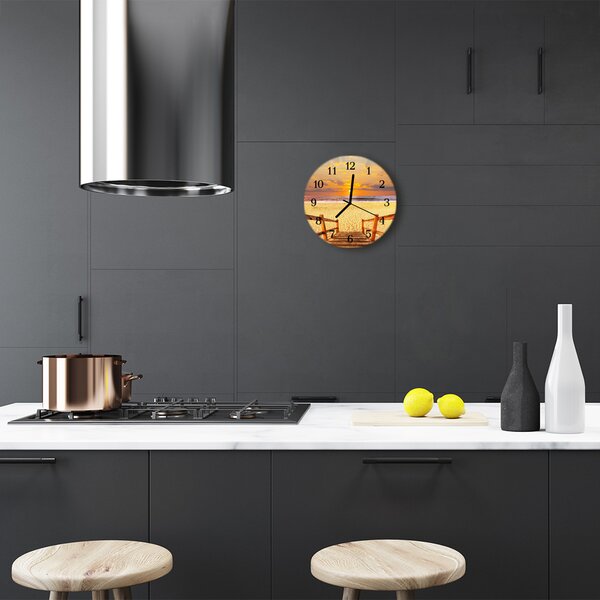 Ceas de perete din sticla rotund Plaja Podul Peisaj Arhitectura Orange