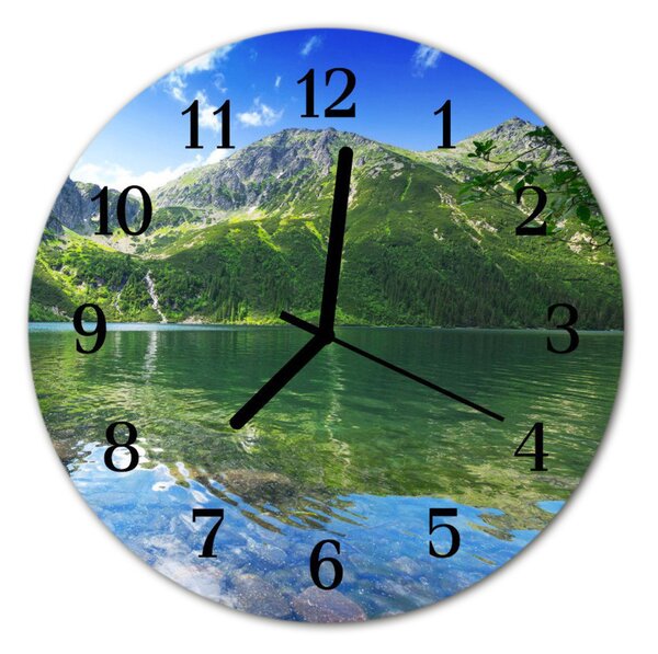 Ceas de perete din sticla rotund Mountain Lake Peisaj Green Lake