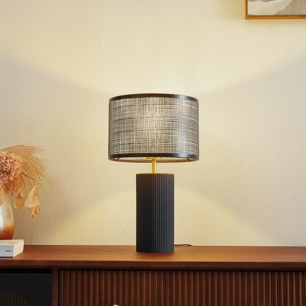 Lindby Lampă de masă Sorscha, negru, fier, Ø 26 cm, Negru, Camera de zi / sufragerie, Metal, Modern