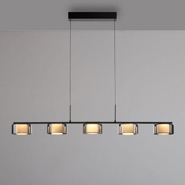 Paul Neuhaus Lampă suspendată LED Rika, 119 cm, sticlă, dimabil, reglabil, Negru, Camera de zi / sufragerie, Sticlă, Modern