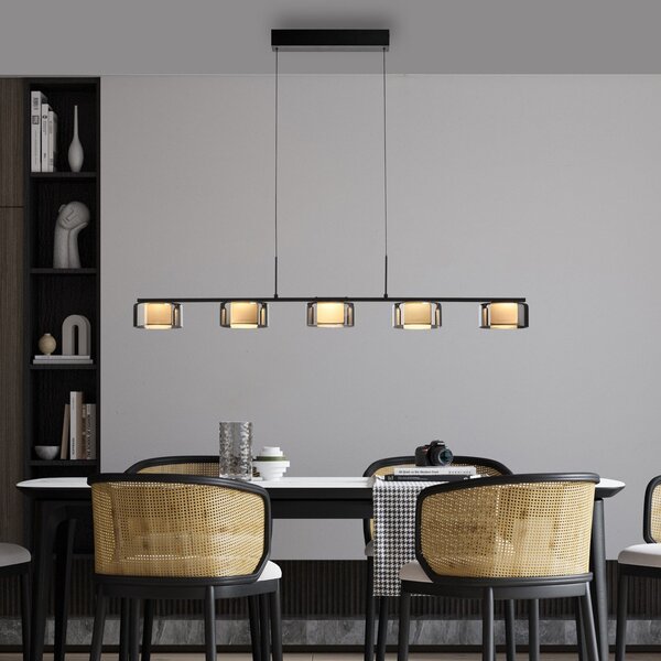 Paul Neuhaus Lampă suspendată LED Rika, 119 cm, sticlă, dimabil, reglabil, Negru, Camera de zi / sufragerie, Sticlă, Modern