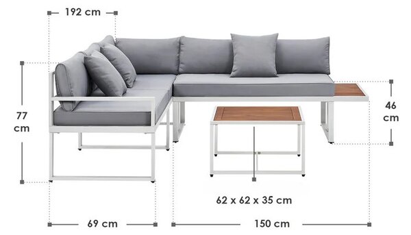Juskys Set de grădină din metal St. Tropez - alb/cuşete gri