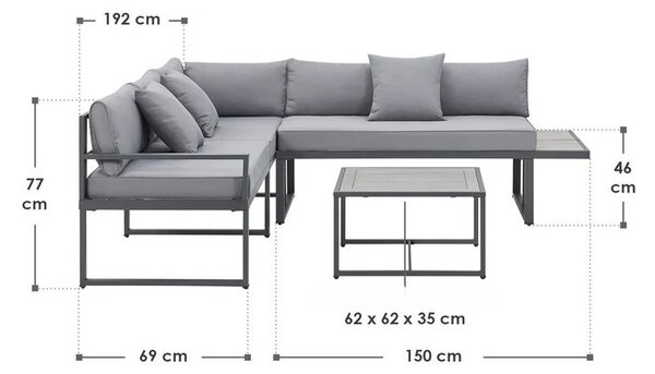 Juskys Set de grădină din metal St. Tropez - antracit/perne gri