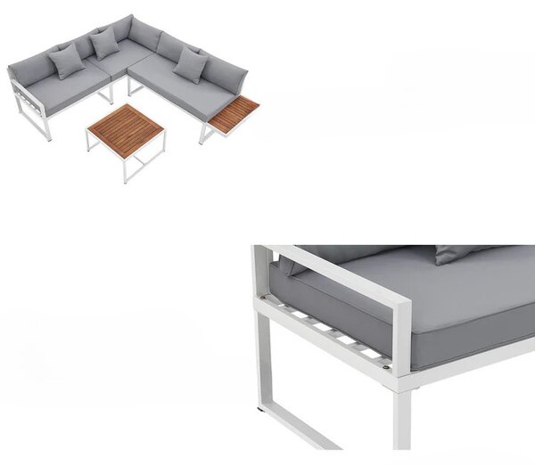Juskys Set de grădină din metal St. Tropez - alb/cuşete gri