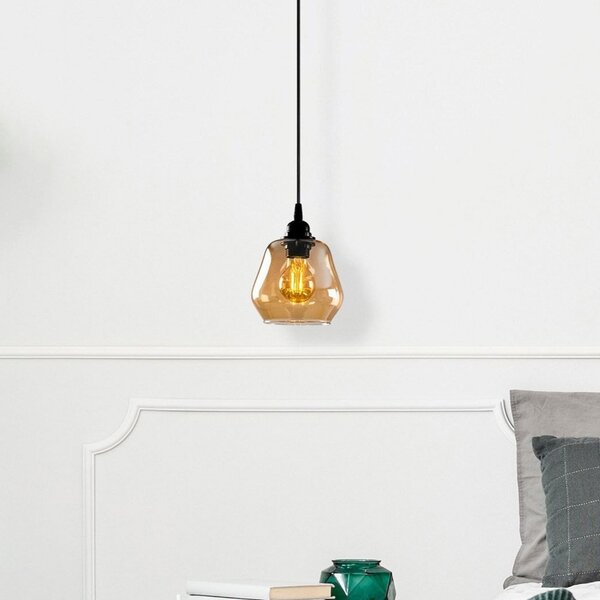 Opviq Lampă suspendată Gold 030, sticlă transparentă aurie Ø 15 cm 1 bec, reglabil, Auriu / Alamă, Camera de zi / sufragerie, Sticlă