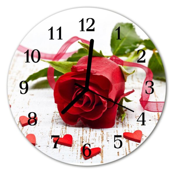 Ceas de perete din sticla rotund Rose flori roșii