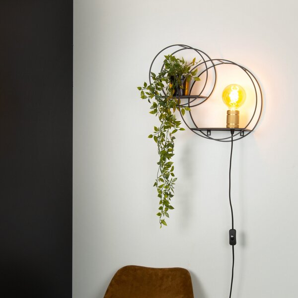 Lucide Aplică de perete Circle, negru, 38 cm, E27, Negru, Camera de zi / sufragerie, Metal