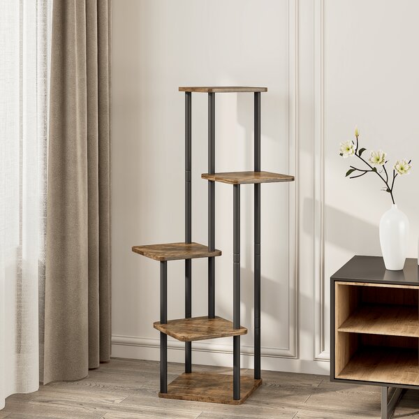 KONDELA Suport de flori din metal, negru/lemn rustic, ADITE
