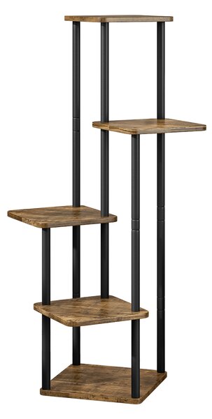 KONDELA Suport de flori din metal, negru/lemn rustic, ADITE