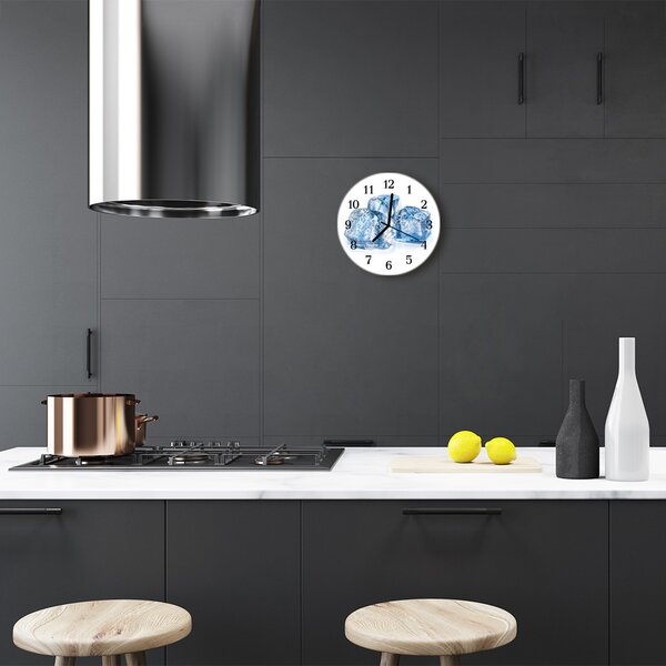 Ceas de perete din sticla rotund Ice Cream Blue Ice