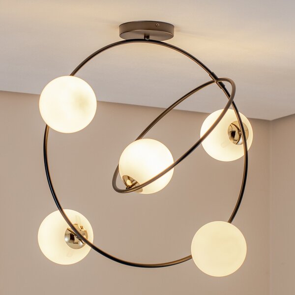 EMIBIG LIGHTING Plafonieră Stardom, alb opal/negru, sticlă, E14, reglabil, Negru, Camera de zi / sufragerie, Sticlă, Modern