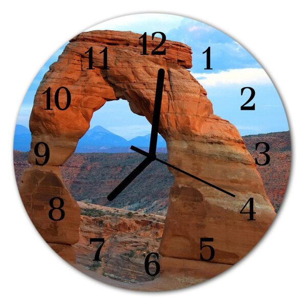 Ceas de perete din sticla rotund Grand Canyon Peisaj Orange
