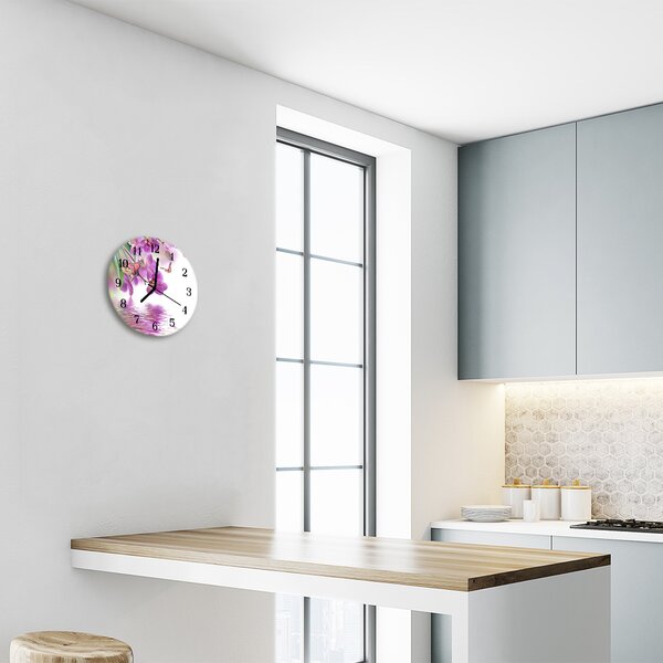 Ceas de perete din sticla rotund Fluturi Animale Violet