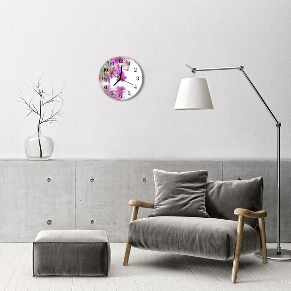 Ceas de perete din sticla rotund Fluturi Animale Violet