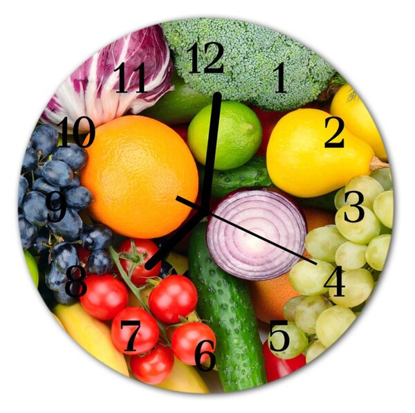 Ceas de perete din sticla rotund Fructe Legume Fructe Alimente și băuturi Multi-colorat