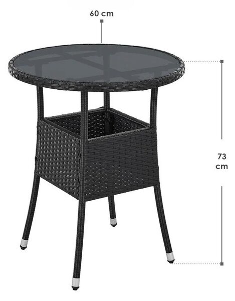 Juskys Masa rotunda Yoro Ø60 cm din ratan - negru