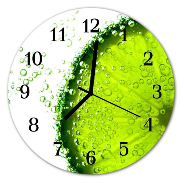 Ceas de perete din sticla rotund Lime Green Fruit