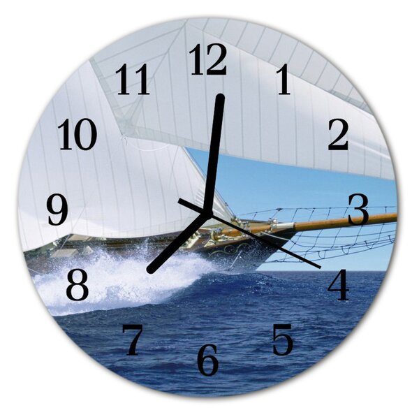 Ceas de perete din sticla rotund Vehicule Sailboat Albastru