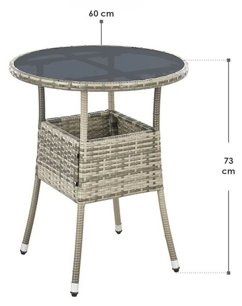 Juskys Masa rotundă Yoro din ratan Ø60 cm - gri