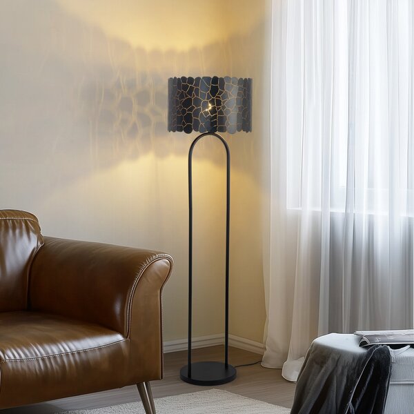 Lindby Aralena lampadar, negru / aur, înălțime 143,5 cm, Negru, Camera de zi / sufragerie, Metal, Modern