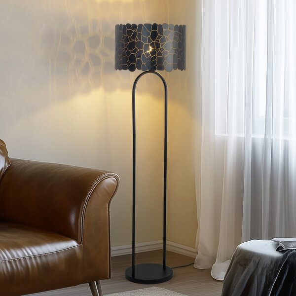 Lindby Aralena lampadar, negru / aur, înălțime 143,5 cm, Negru, Camera de zi / sufragerie, Metal, Modern